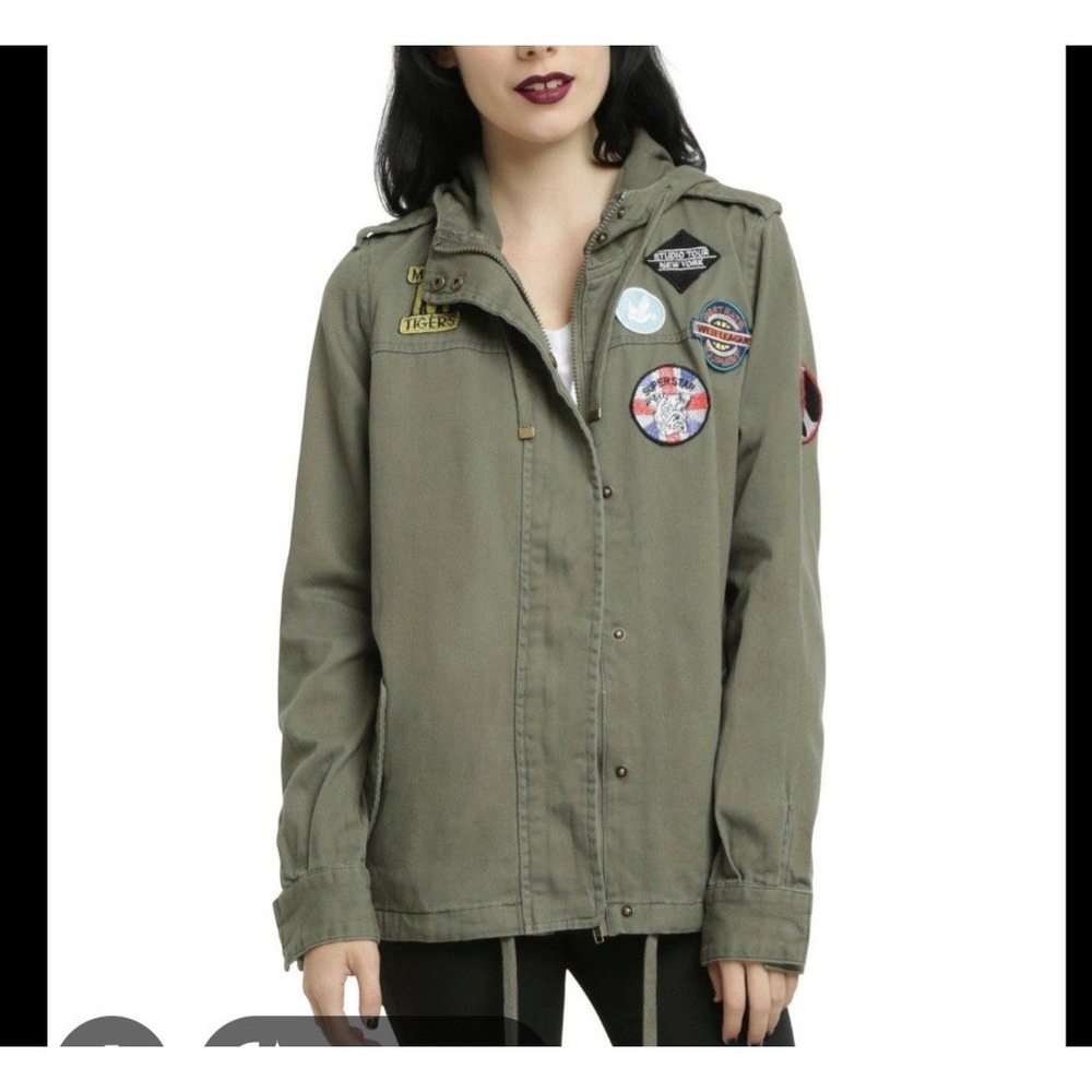 Army Green‎ Hooded Zip Utility Jacket Ashley Outerwear Women S grunge Punk Rave